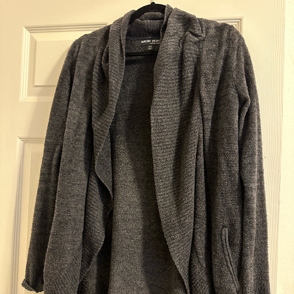 Barefoot Dreams CozyChic Lite Circle Cardigan Carbon/ Black Heathered (XS/S)